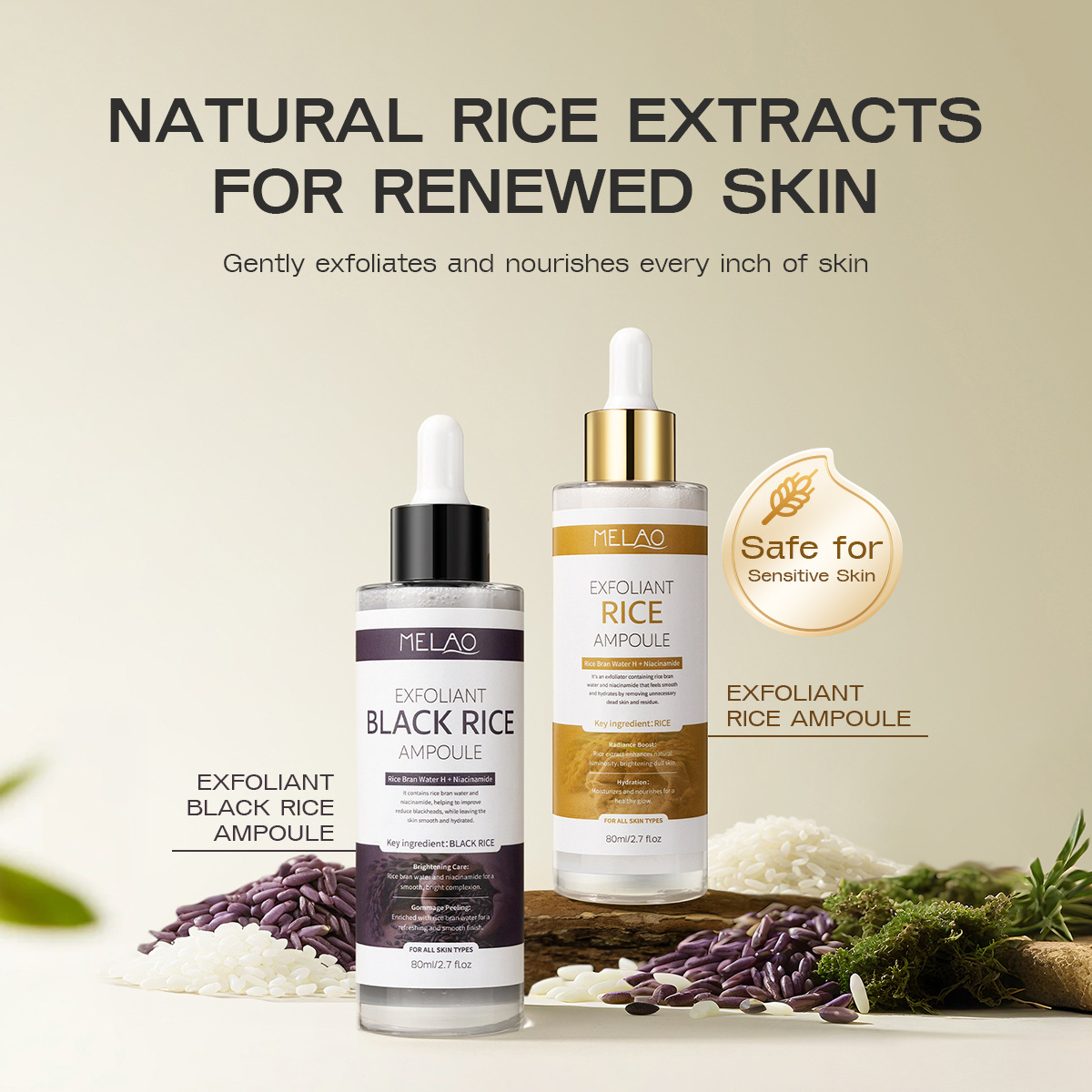 Cross-Border Amazon New Product Rice Exfoliating Ampoule Black Rice Rice Essence Softens Pores and Moisturizes the Face