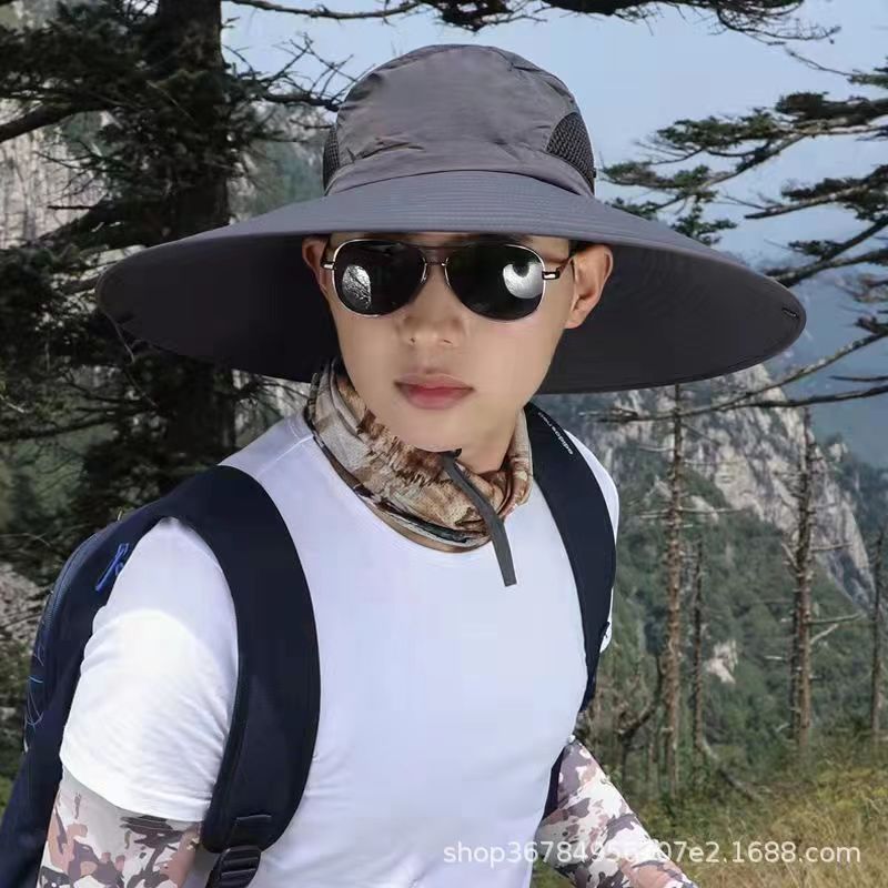 Summer 15cm Big Brim Men's Hat Outdoor Sunscreen Mountaineering Hat Waterproof Fishing Hat Foldable Sun Hat