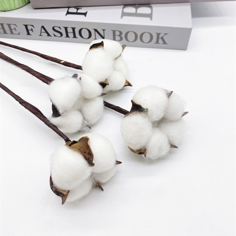 Factory wholesale simulation single head kapok head natural dried flower branches cotton wreath Christmas supplies eternal flowers
