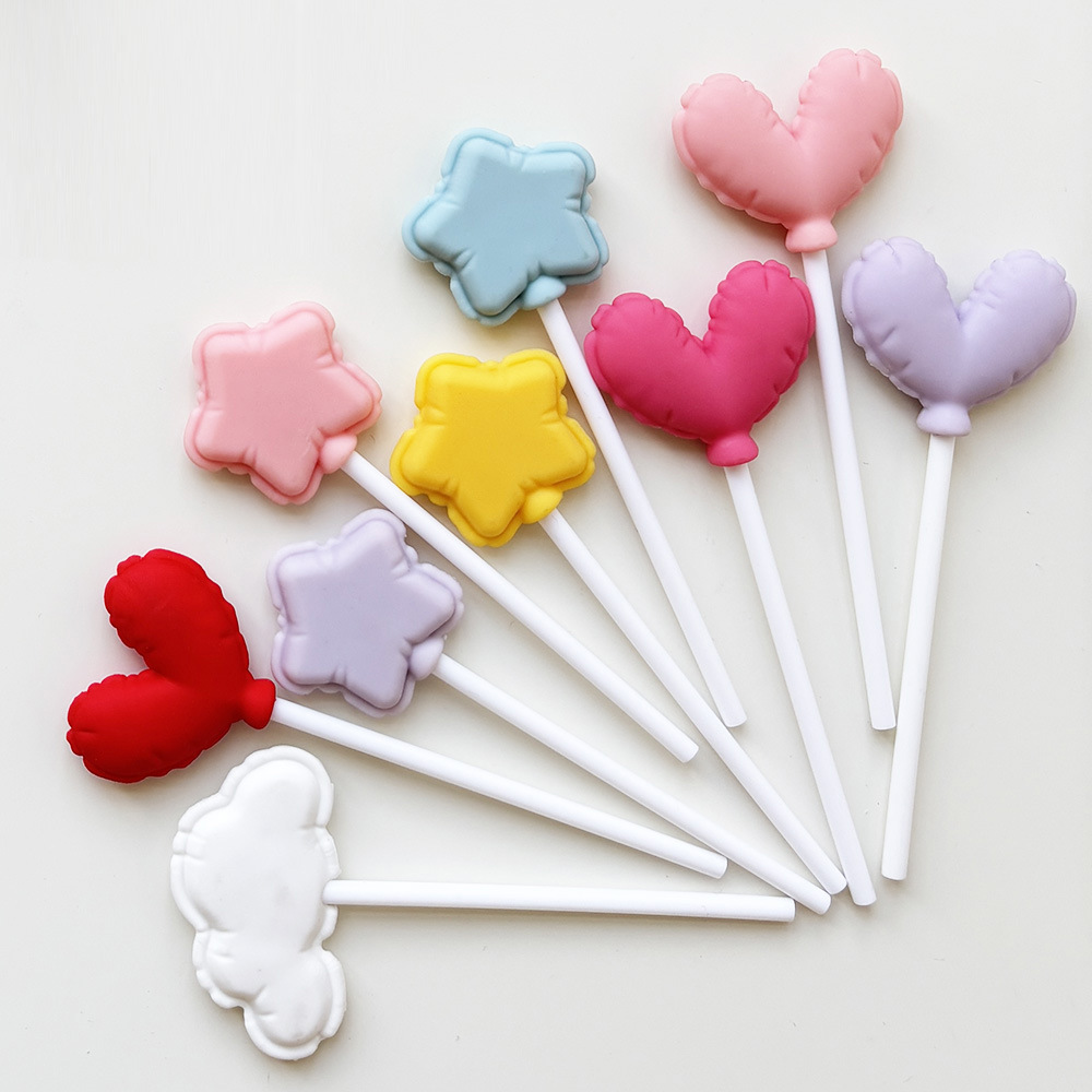 Trendy Balloon Cloud Heart Pentagram Size Soft Glue Cake Decoration Plug-In Dessert Table Decoration Colorful