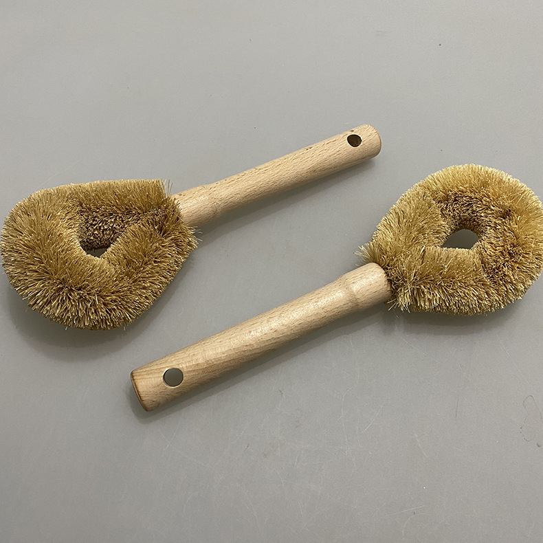 Household Coconut Palm Brush Wooden Handle Non-Stick Oil Pot and Bowl Brush Manufacturer Ready-Made Kitchen Cleaning Utensils Stove Cleaning Brush