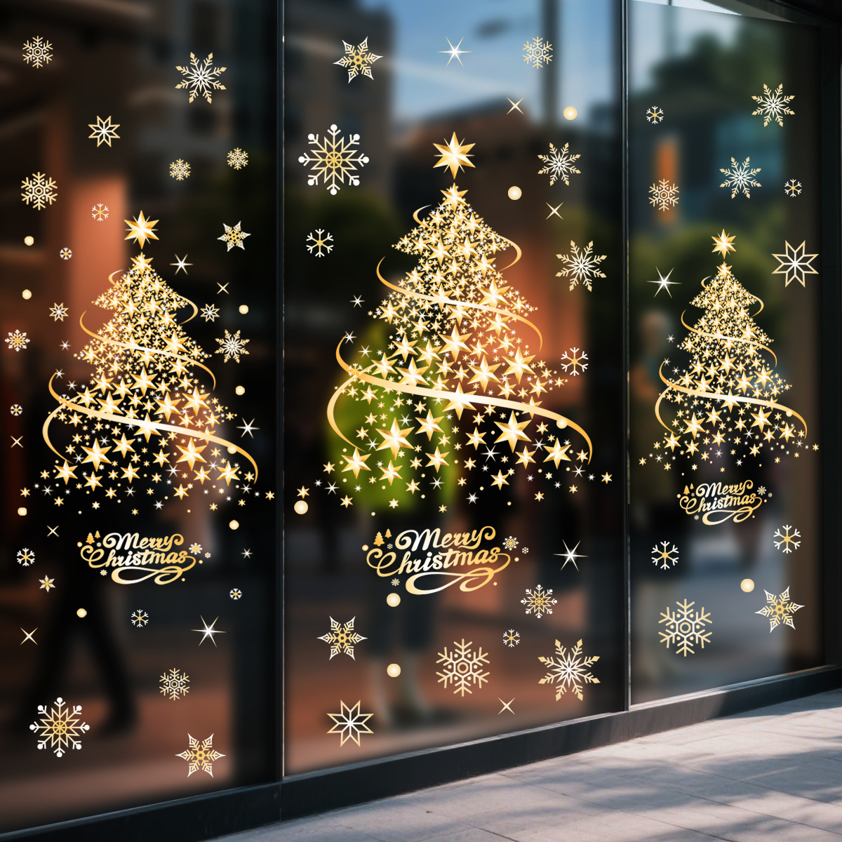 Christmas Stickers Gold and Silver Christmas Tree Cross-Border Popular Electrostatic Snowflake Window Stickers Glass Stickers Window Decorations