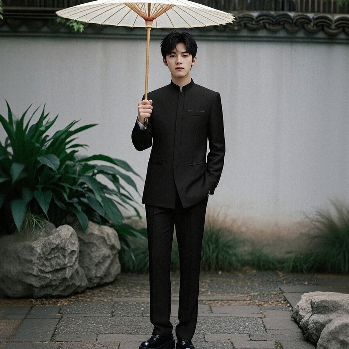 New Chinese Style Autumn and Winter New Stand Collar Suit Men's Groom Wedding Engagement Suit Hidden Button Zhongshan Slim Fit