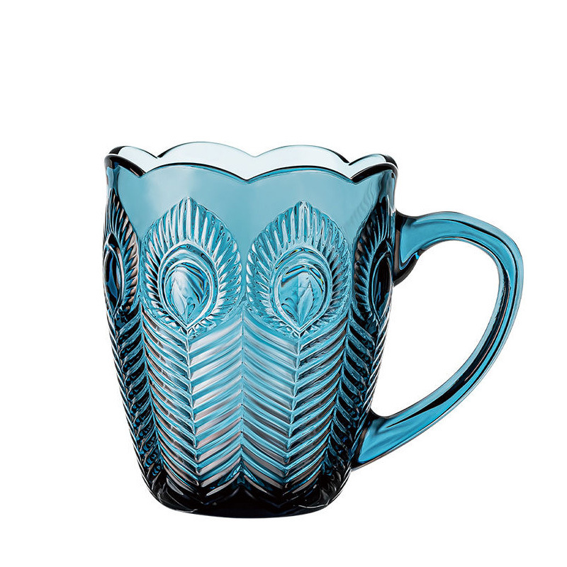 Dark Blue Peacock Salad Bowl Fruit Plate Glass Handle Cup Creative Gift Set Business Event Sign-In Gift Series Soup Bowl