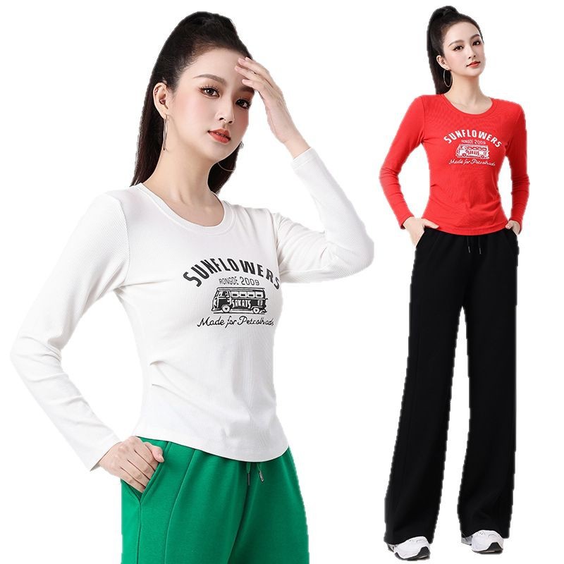 2025 Spring and Summer Square Dance Clothes Sports Leisure Fitness Dancing Running Clothes Slimming Long Sleeve Narrow Edition Straight Leg Pants suit