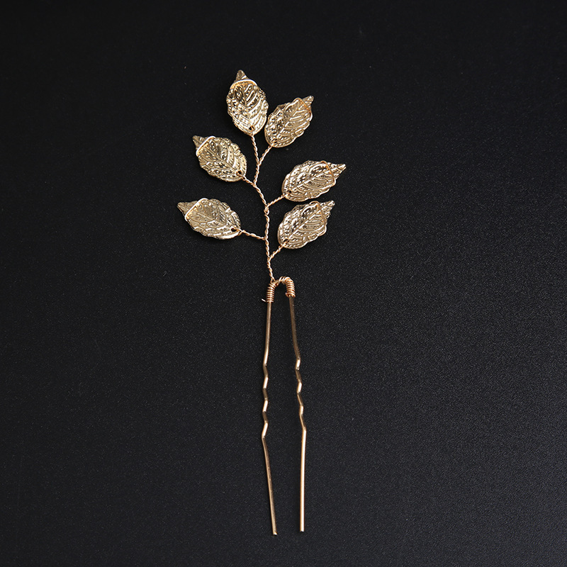 Amazon Golden Leaf Hair Fork Headdress Handmade Bridal Crown Headdress Flower Comb Hair Accessories New Jewelry