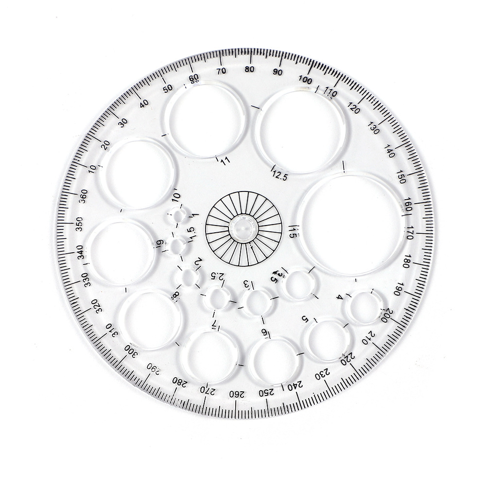 Round Multi-Hole Ruler 360 ° Protractor, Circle Ruler, Design Drawing, Student Multifunctional Drawing and Measuring Tool Set