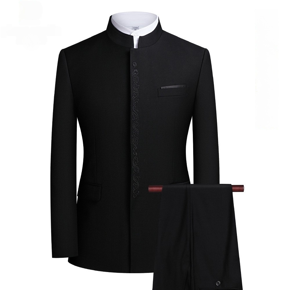 Men's Chinese-Style Stand-Collar Suit Set for Middle-Aged and Young Men, Dad's Tang Suit, Loose Plus-Size Zhongshan Suit
