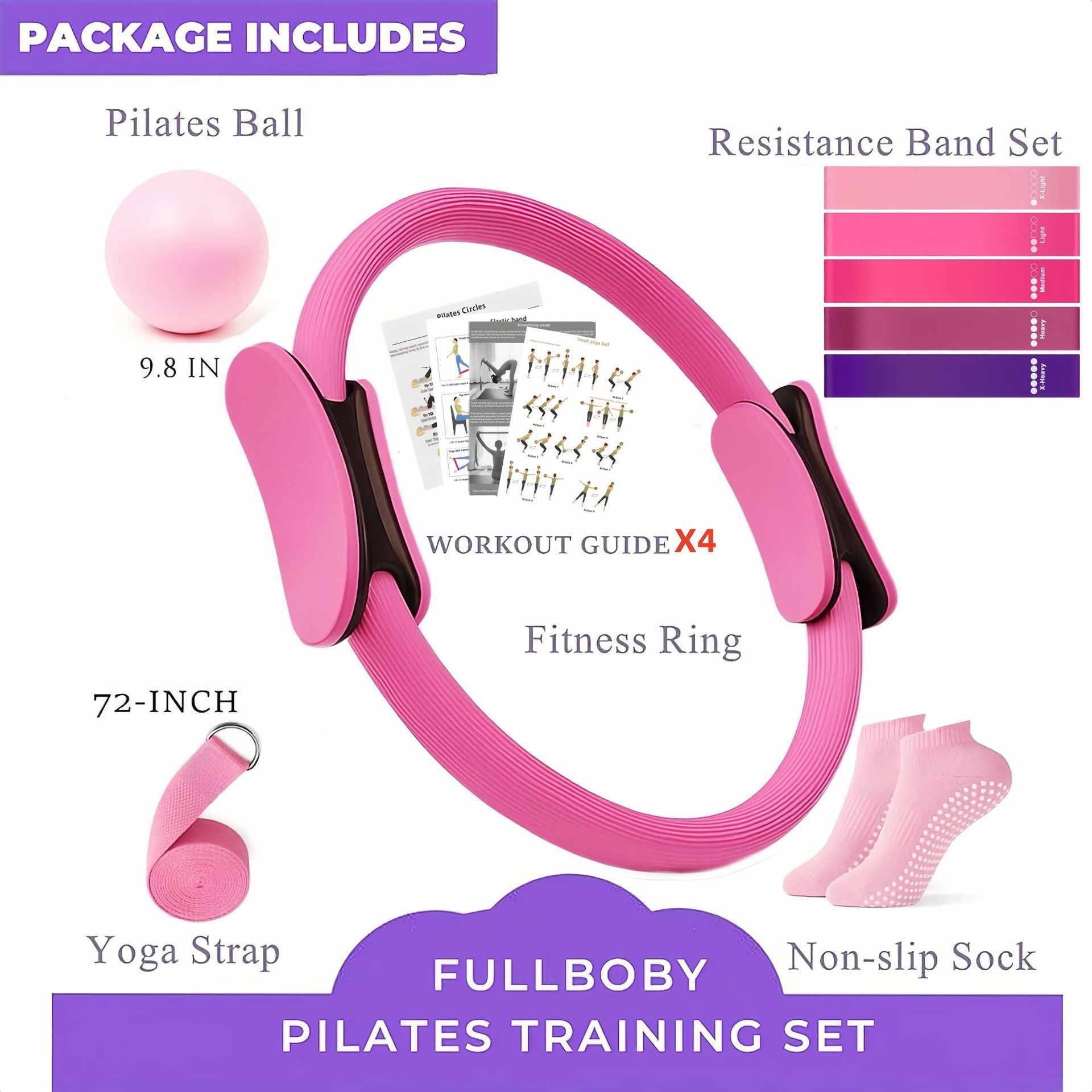 Cross-Border New Popular Pilates Ring and Ball 9-Piece Set, with 5 Resistance Bands for Home Exercise Yoga Ball