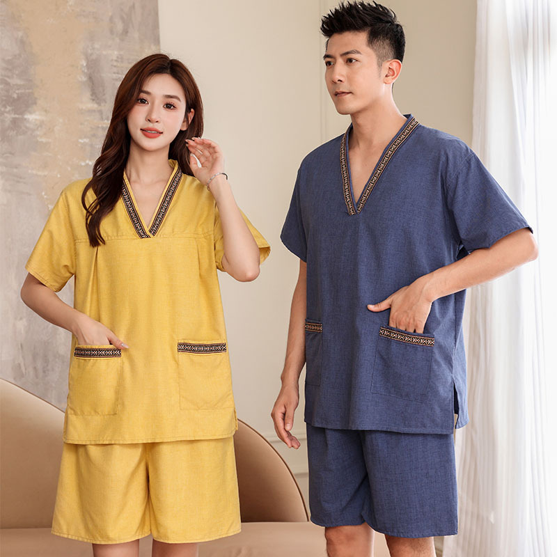 New high-end female couple suit sweat steaming clothes pure cotton sweat-absorbent bath clothes men's Bath center plus size sauna clothes wholesale