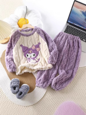 Autumn and Winter Warm Thickened Cloud Velvet Cartoon Pajamas suit Children's Boy's Girl's Boy's Boy's Girl's Child's Adult
