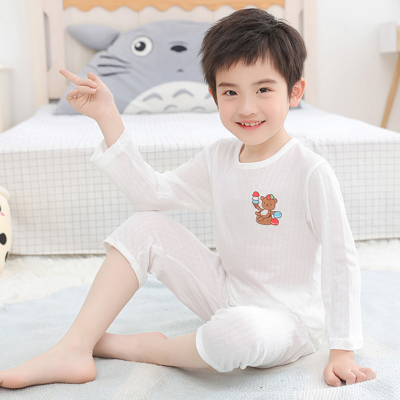 Children's Home Clothes Nine-sleeve Air-conditioning Clothes Casual Suit Boys Cotton Girls Sweat-absorbent Loose Breathable Children