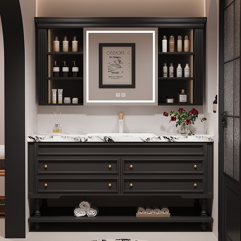 Туалетный шкаф в стиле французского дуба, комбинация с американской раковиной и шкафом