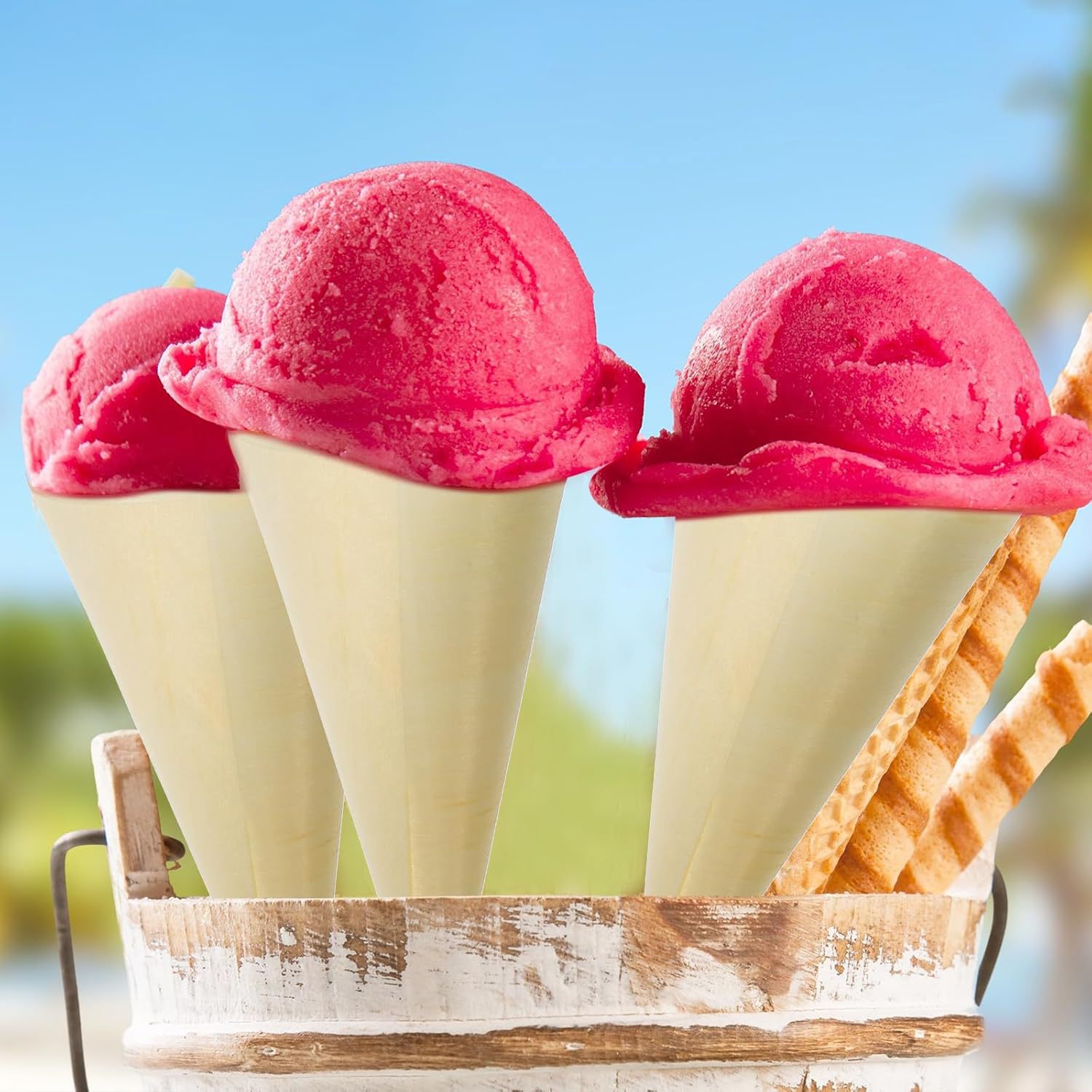 Одноразовые деревянные конусы для мороженого, ручные конусы для еды, деревянные конусы для блинов