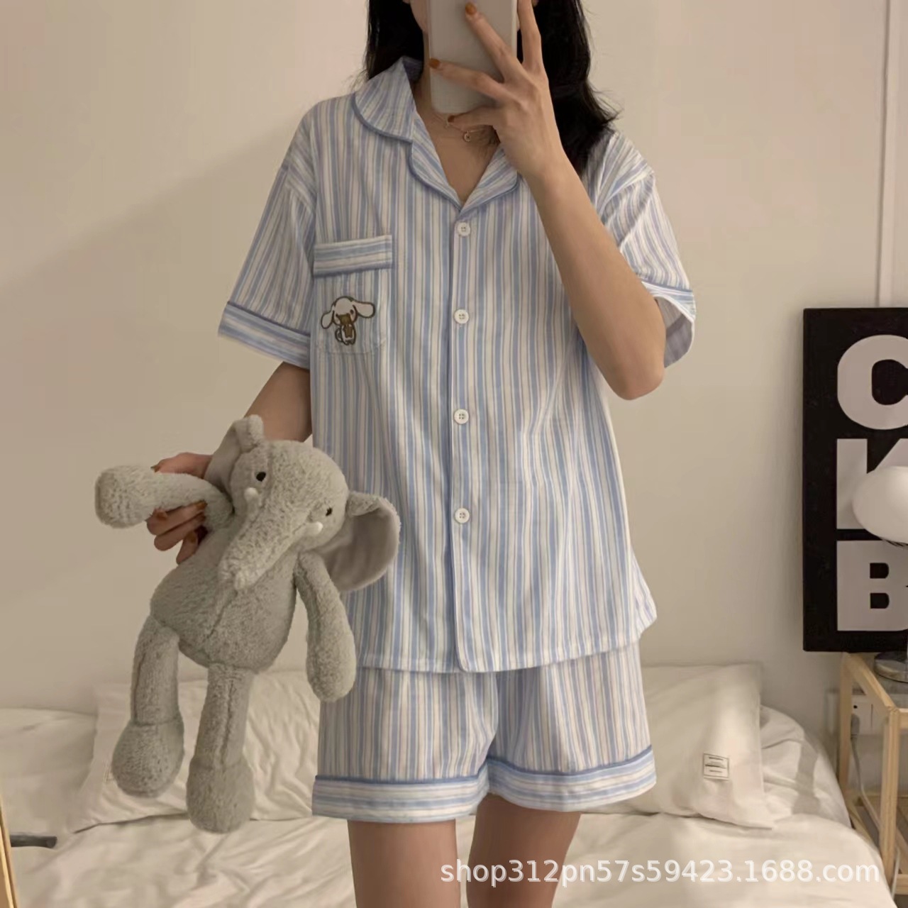 Summer New Yugui Dog Pajamas Women's Cardigan Cute Korean Short Sleeve Shorts Cartoon Home Clothes Set Wholesale