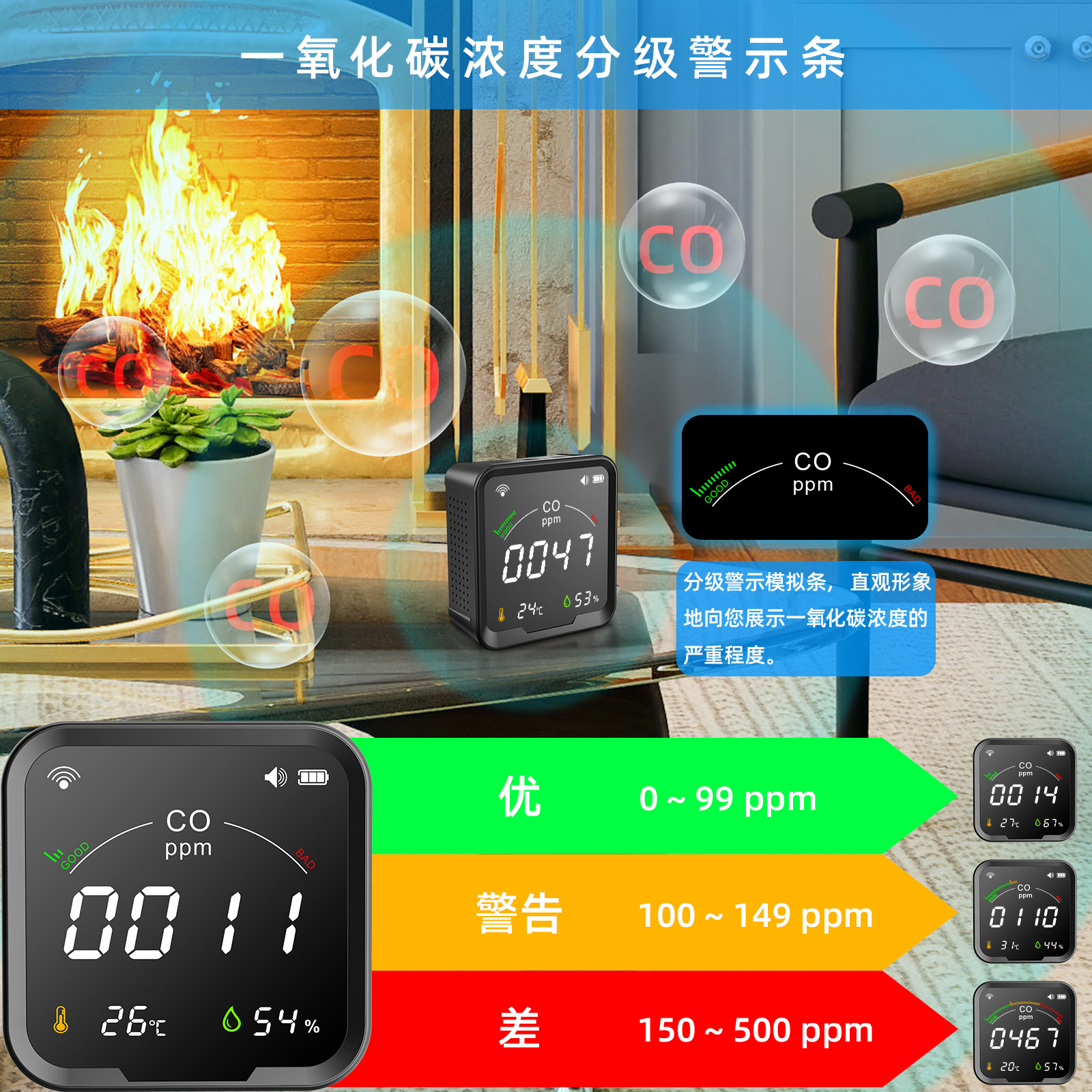 Xiaofei carbon monoxide detector CO air quality temperature and humidity detector household carbon monoxide detector