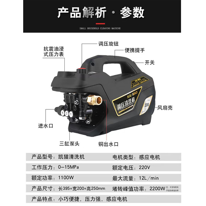 [Factory Proprietary] Kai Mao Brand Adjustable Pressure Household Automatic Water Gun Portable High Pressure Washer 220V Car Washer
