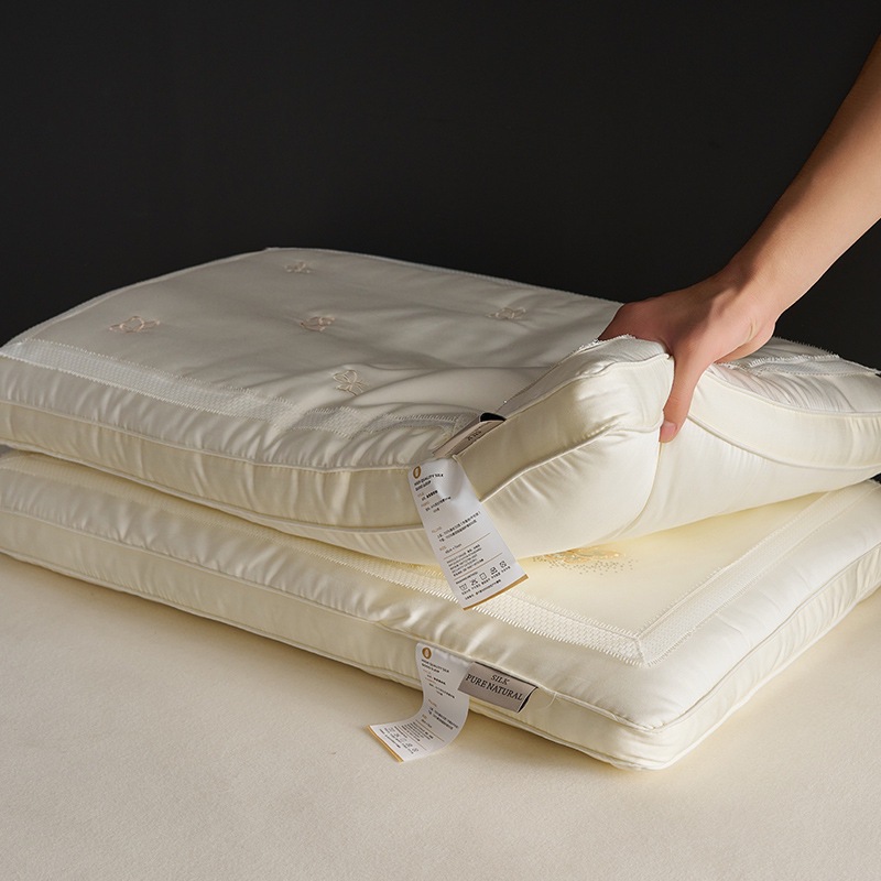 Silk Pillow for Adults, Ultra-Soft Thin Pillow, Cervical Spine Pillow Core to Help Sleep, Home Non-Collapse Low Pillow, Pair