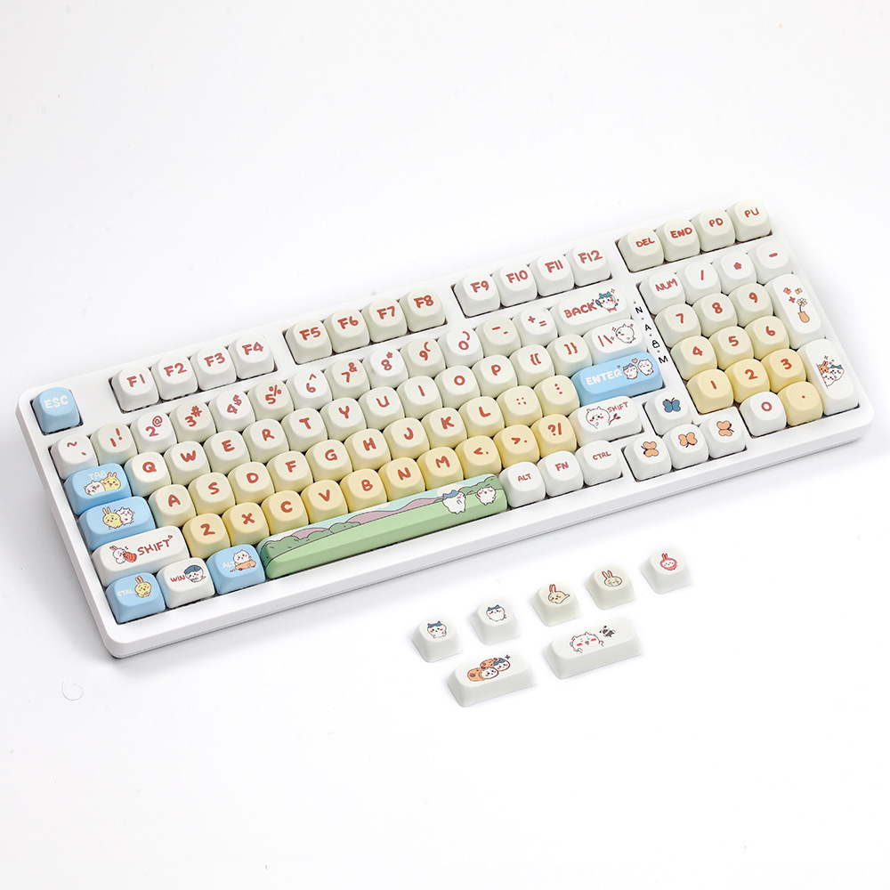 Yellow small eight key cap thermal sublimation process moa height cross hole satellite shaft universal mechanical keyboard opaque