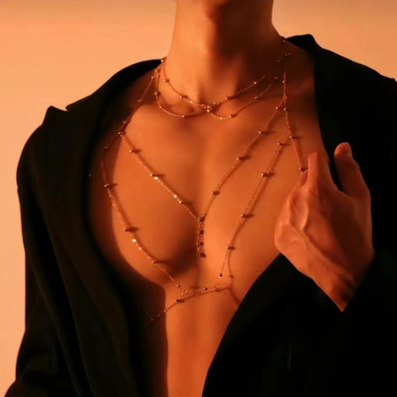 European and American Cross-border Sexy Body Chain Women's Full Body Bikini Chest Chain Beach Chain Multi-layer Tassel Copper Bead Chain