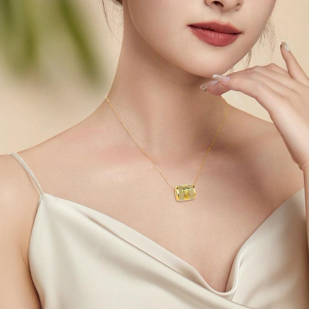 Gold Inlaid Jade Passepartout Pure Gold Hetian Jade Transfer Bead Necklace Pendant Douyin Kuaishou Gold Store Welfare Product Live Broadcast