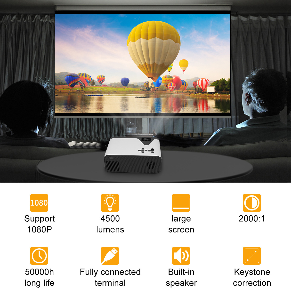 Wireless WIFi mobile phone portable projector wired same screen Home HD 720p office projector