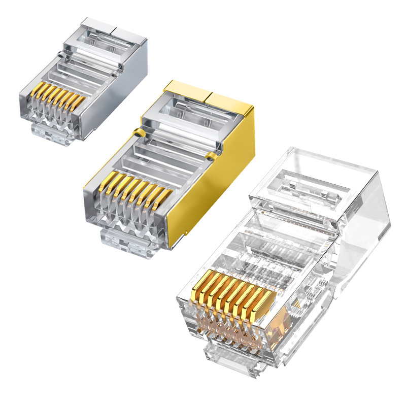 Crystal Head Category 6 Gigabit Category 6 Rj45 Network Category 5E Pure Copper Gold-Plated 50U Through-Hole Shielded Network Cable Crystal Head