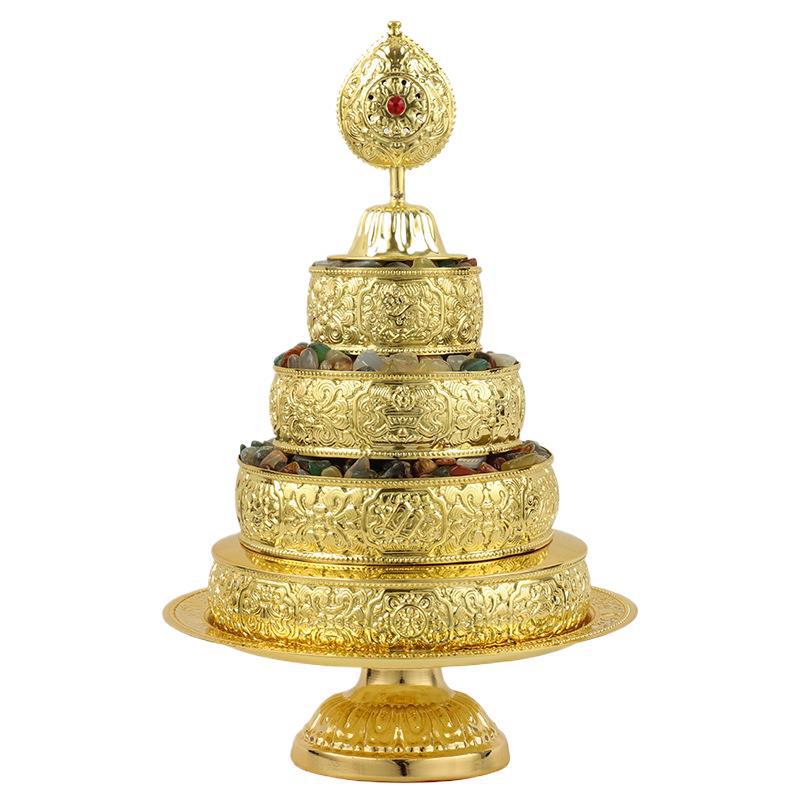 Small Alloy Mandala Tray with Eight Auspicious Symbols, Mandala Tray for Meditation, Mandala Tray with Gemstone Holder, Small Size