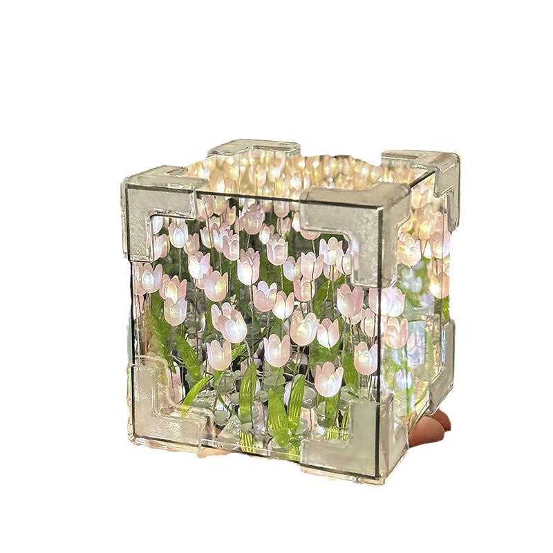 Tulip Night Light DIY Materials Rubik's Cube Flower Sea Gift for Couples, Girlfriends, Best Friends, Birthday Gifts, Dreamy Projection