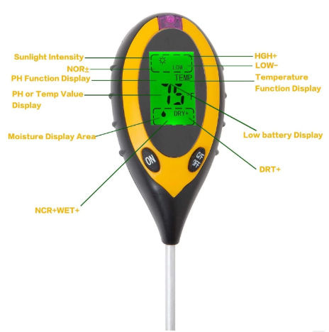 Four-In-One Soil Tester, Digital Soil Detector, Soil Ph Tester, Light Meter, Thermometer
