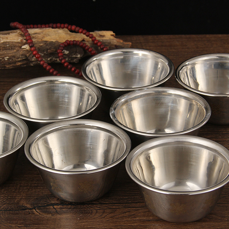 Нержавеющая стальная чаша на восемь чашек священной воды, чаша для воды, восемь благоприятных золотых гхи, настольные украшения для дома