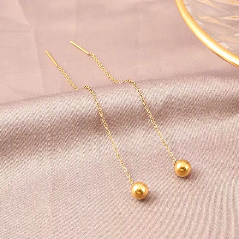 18K Gold Bead Earrings Au750 Colored Gold Simple Long Earrings for Pierced Ears, Bean Gold Earrings, Water Shell Gold