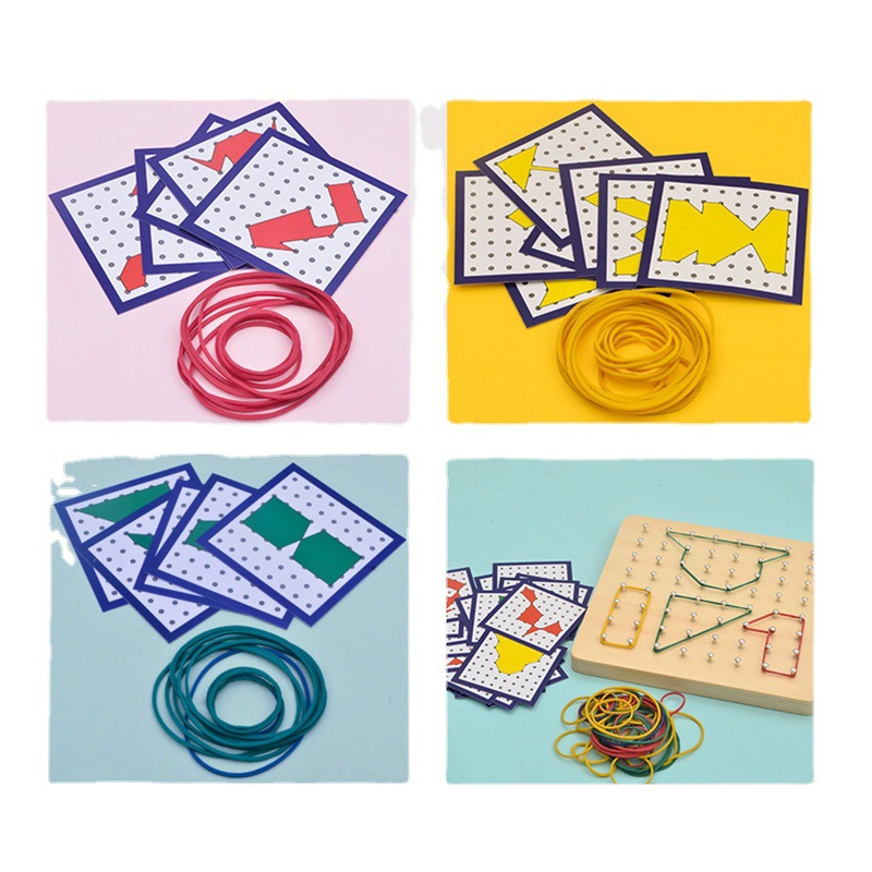 Montessori Teaching Aids Wooden Nail Board Geometry Creative Children's Geometry Learning Aids Mathematics Teaching Aids with Rubber Tendons Card