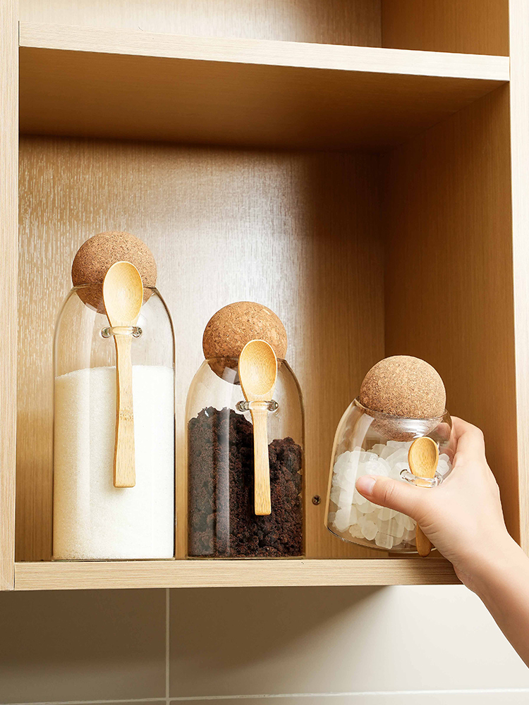 Glass Sealed Jar for Coffee Sugar with Spoon, Rock Sugar, White Granulated Sugar, Household Jar, Kitchen Jar for Sugar