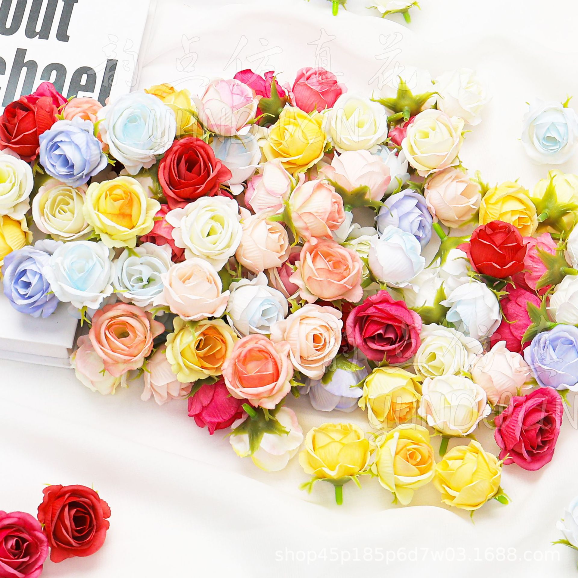 Artificial flower small rose flower head bouquet wedding rose wreath handmade decorative materials diy hairpin flower accessories