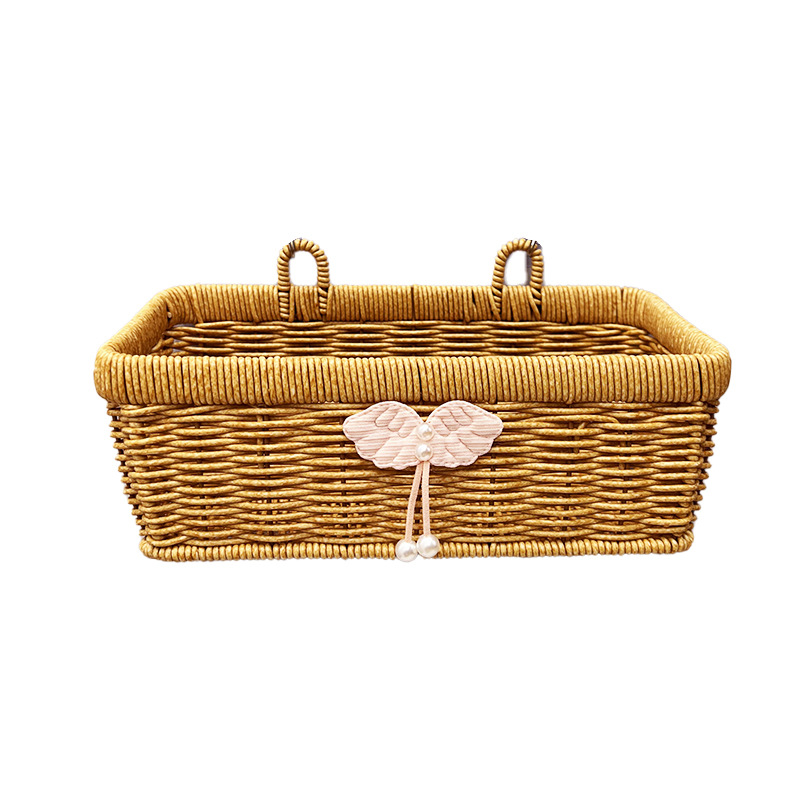 Imitation Rattan Woven Storage Rack Kitchen Bathroom Decoration Wall Hanging Flower Arrangement Storage Wash Rack Ginger and Garlic Wall Hanging Basket