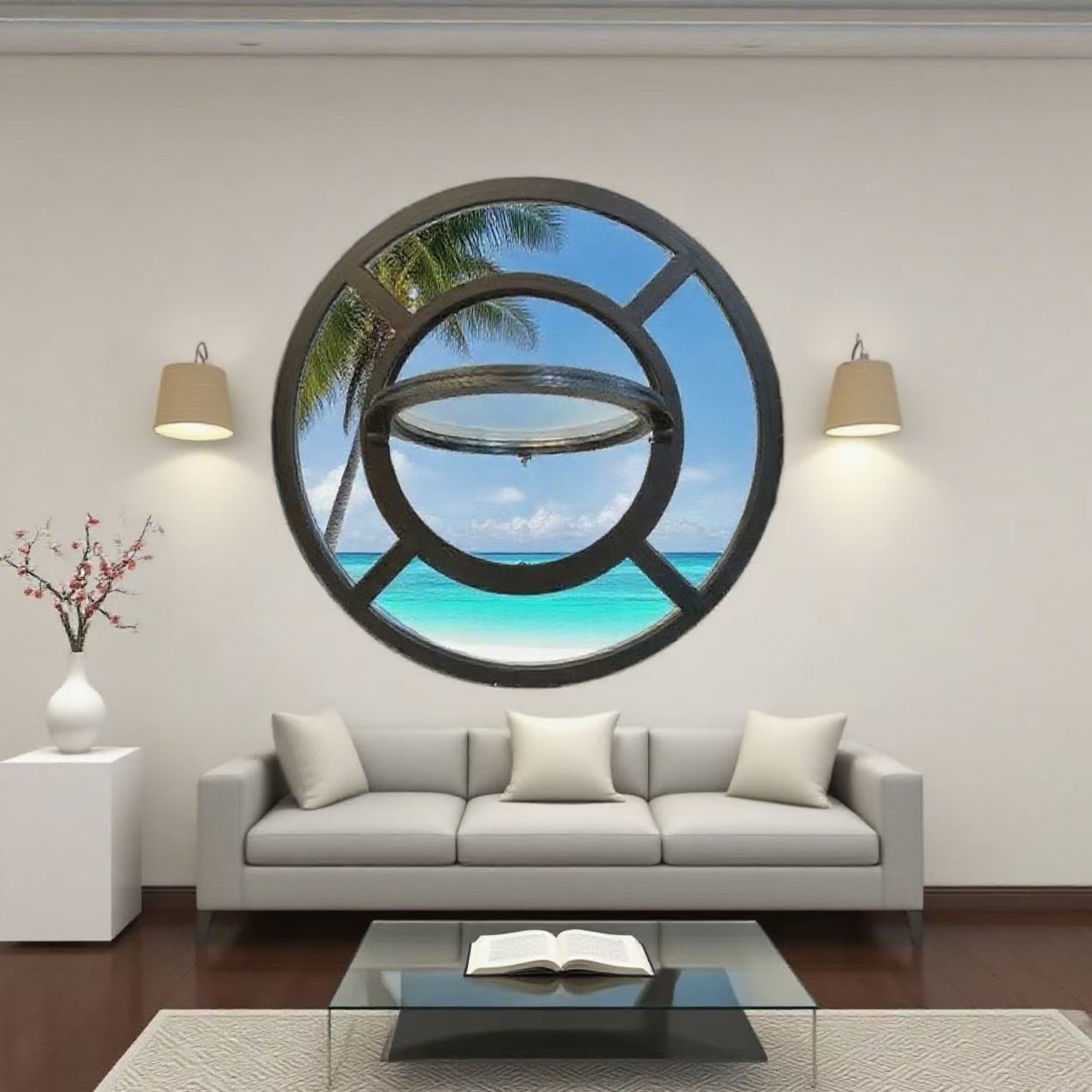 Aluminum Alloy Central Axis Rotating Round Window Custom Landscape Round Glass Window Internet Celebrity Central Suspension Round Window Attic Moon Window