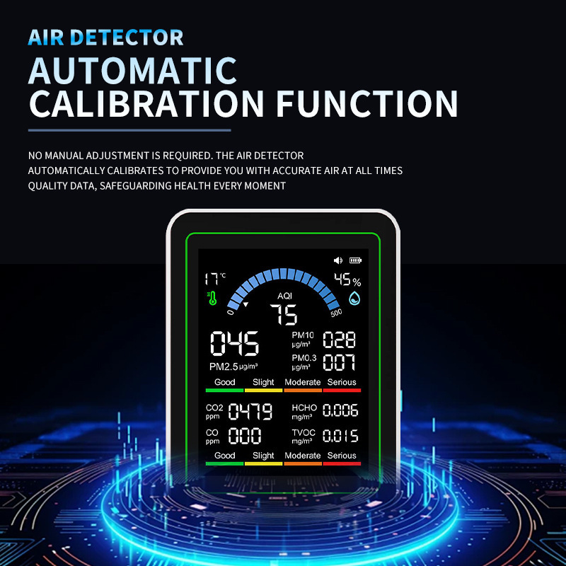 Cross-Border 10-in-1 Air Detector for Home Monitoring of Formaldehyde, Carbon Dioxide, Pm2.5, Co, Temperature and Humidity Sensors