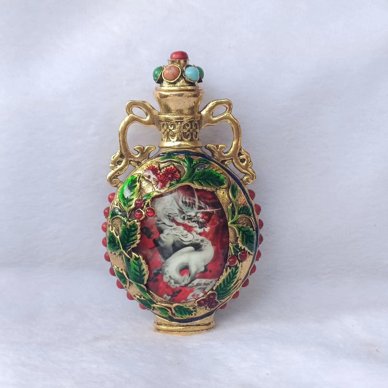 Antique Miscellaneous Xizang Antique Gem Jiulong Play Pearl Snuff Bottle Pendant Antique Old Crafts Live