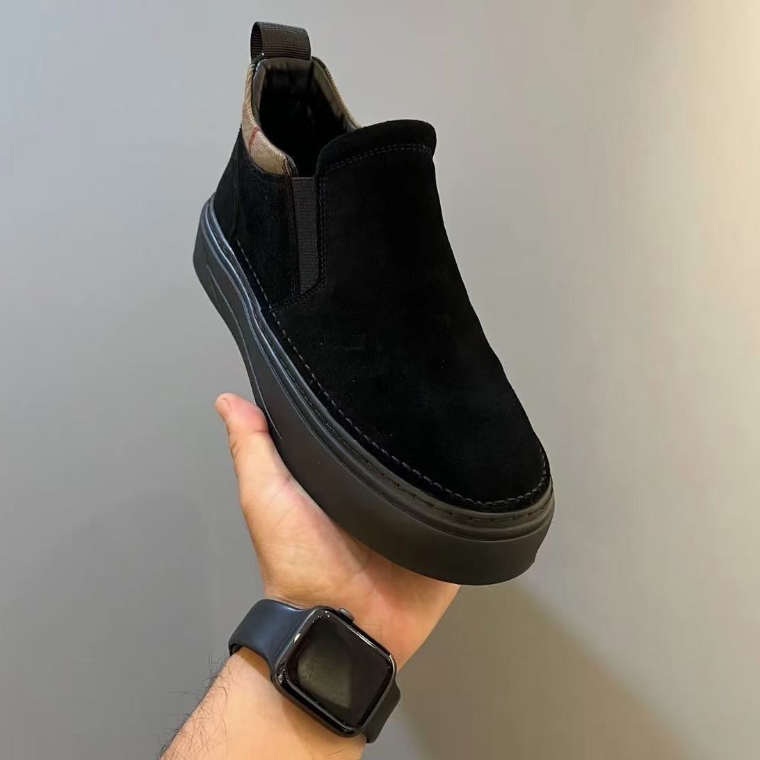 2025 New Autumn and Winter Chelsea Boots for Men, Slip-On Short Boots with Plush Lining for Warmth, Men's Cotton Shoes, Black Casual
