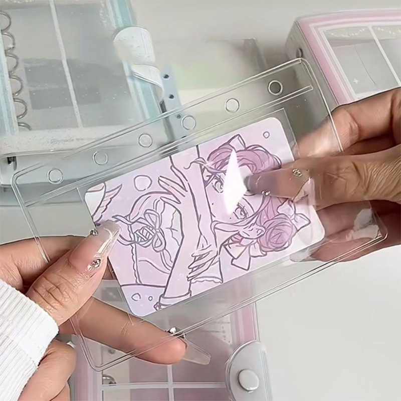 Transparent Two-Grid Planner with 6-Hole Single-Sided Star-Chasing Cards, Small Card Storage A7 Grid Card Album Inner Pages