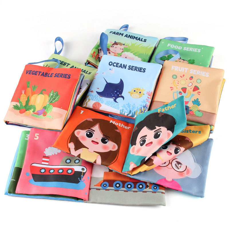 Cross-Border New 0-3 Year Old Baby 4 Pages 8-Sided Rattling Paper Cognitive Baby Cloth Book Tear-Resistant Baby Cloth Book Early Education