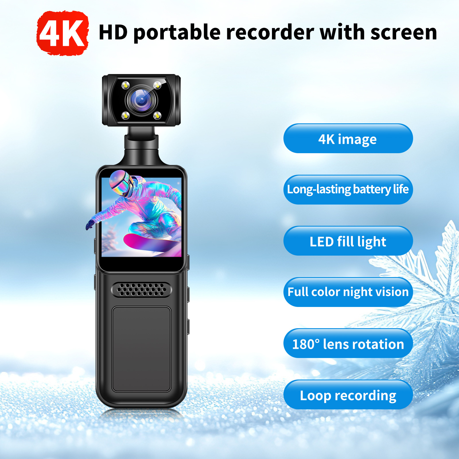 Customized Portable Handheld Camera 4K Hd Back Clip Portable Recorder Wifi Outdoor Law Enforcement Recorder