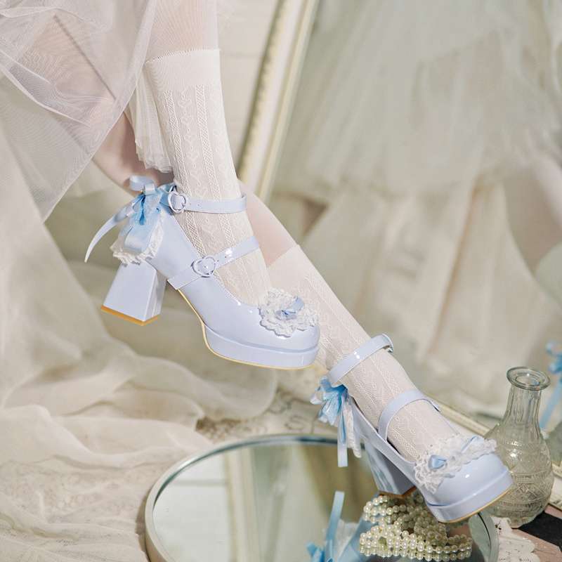 Girl Poetry Lolita Shoes Cute and Sweet Lolita Shoes Waterproof Platform High Heels Fairy Bow