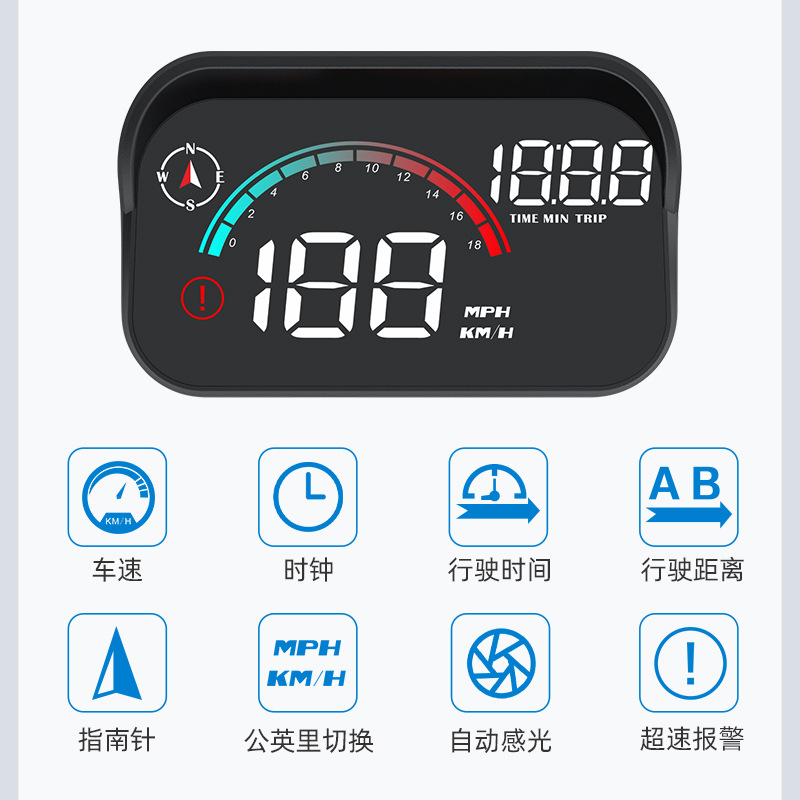 Car Hud Head-Up Display Hd Car Gps Speedometer Cross-Border Hot Selling Head-Up Display Supports Customization