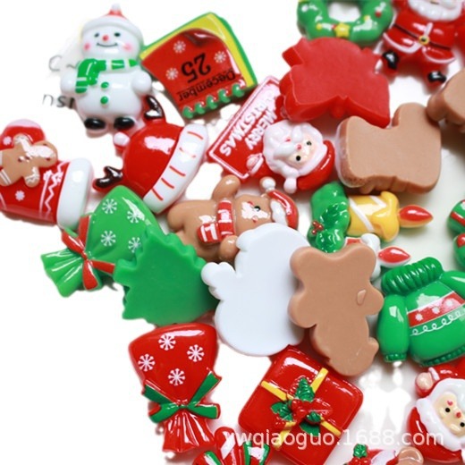 Christmas ornaments accessories resin Christmas tree crutch old man snowman DIY handmade children's hairpin water cup brooch material