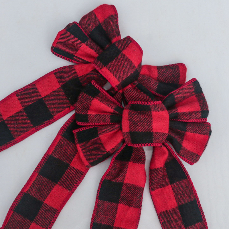 In-Stock Christmas Linen Bowknot Imitation Linen Black and White Plaid Bowknot Large Bowknot Polyester Christmas Bowknot