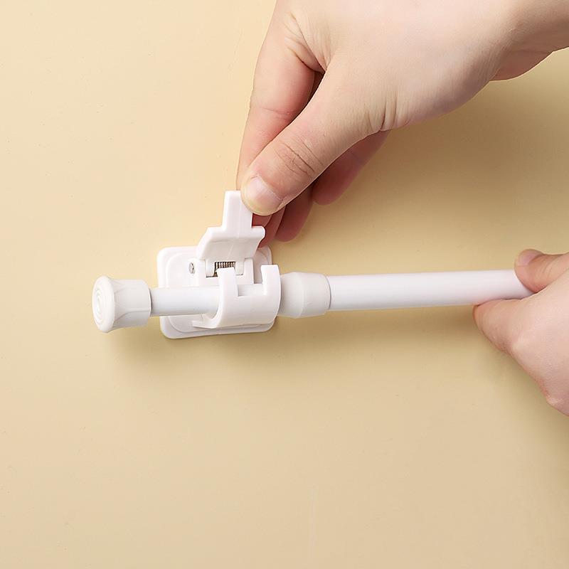 White paint punch-free curtain telescopic rod kitchen sewer shoe cabinet layered Rod bathroom curtain rod clip hook support frame