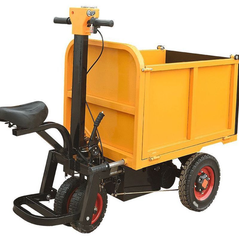 Electric Handcart for Construction Site, Gray Hopper Truck, Dump Truck for Construction Site, Used for Pulling Cement, Sand, and Bricks, Three-Wheeled Transport Vehicle