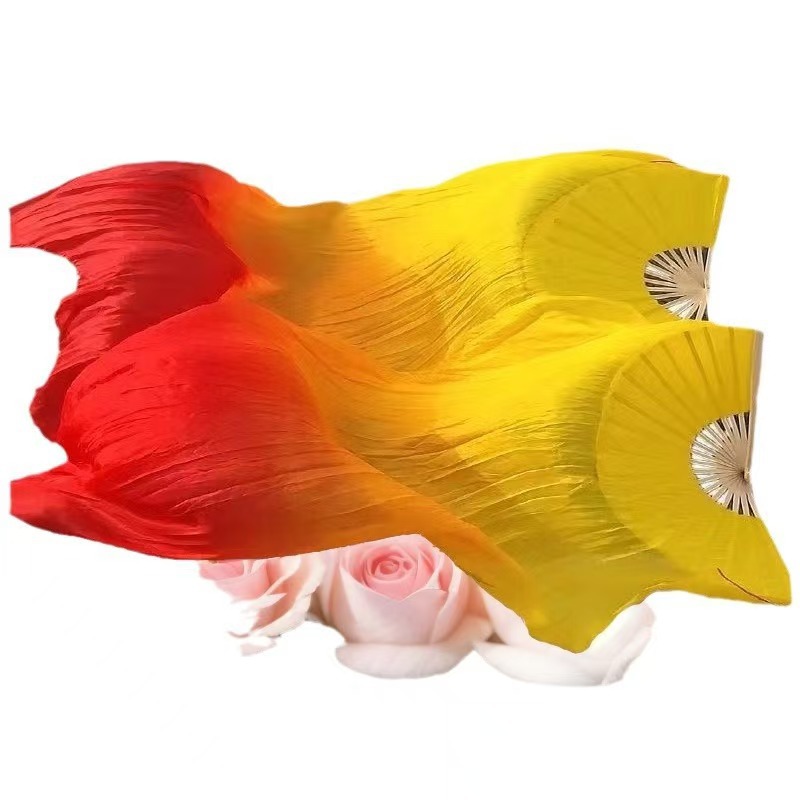 Hot Sale Dance Flame Fan Three Color Gradient Long Silk Dance Fan Adult Children Square Dance Yangko Fan Classical Dance Fan